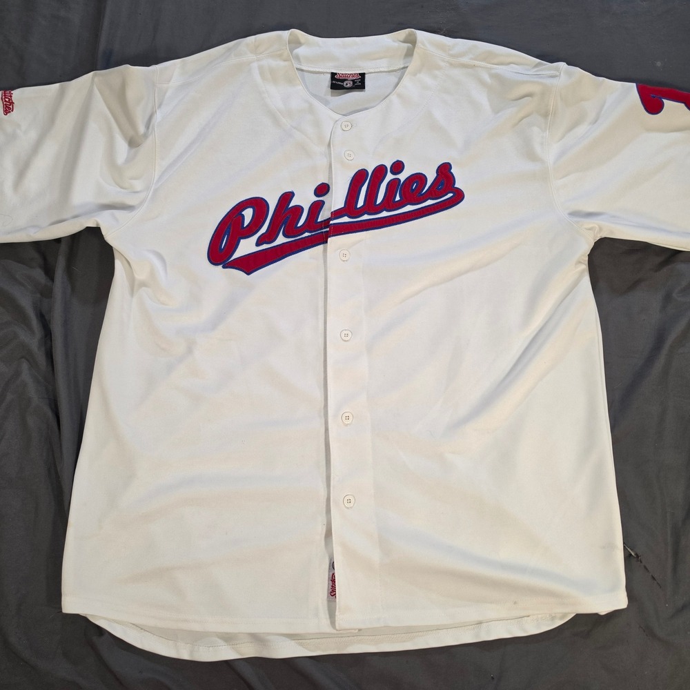 Stitches Philadelphia Phillies Baseball Jersey Mens 2XL XXL White Button Up MLB